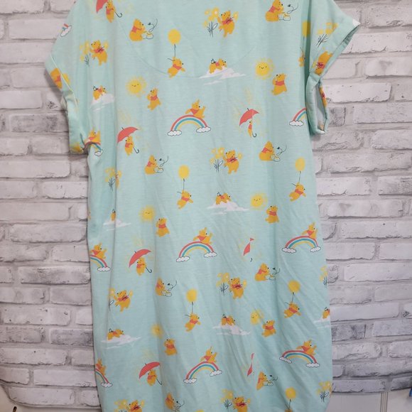 Disney Store Womens XL/XXL Winnie Pooh Nightshirt Gown Blue Rainbow Sun Clouds - Picture 8 of 8